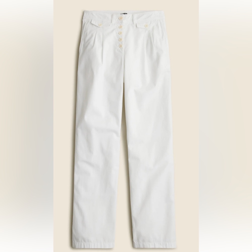 NWT J. Crew White Button-Front PLEATED CHINO PANT, 4P.
